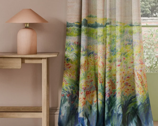 Wildbloom Print Fabric - Summer by multicolour botanical curtain with side table and lamps