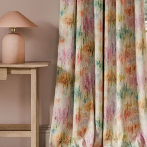 multicolour contemporary curtain with side table and lamps