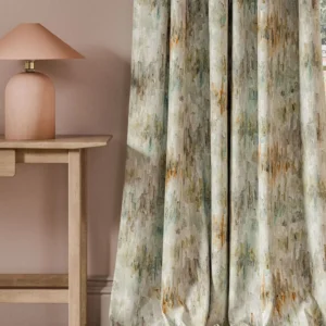 neutral contemporary curtain with side table and lamps