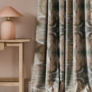 pink contemporary curtain with side table and lamps