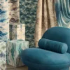 blue contemporary curtain with armchair