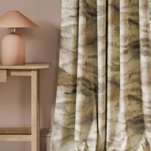 neutral contemporary curtain with side table and lamps