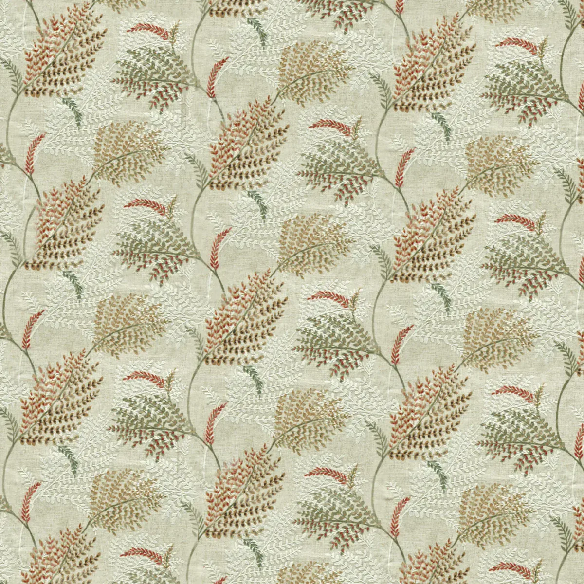 Irio Fabric - Cinnamon by orange botanical printed fabric from Clarke & Clarke