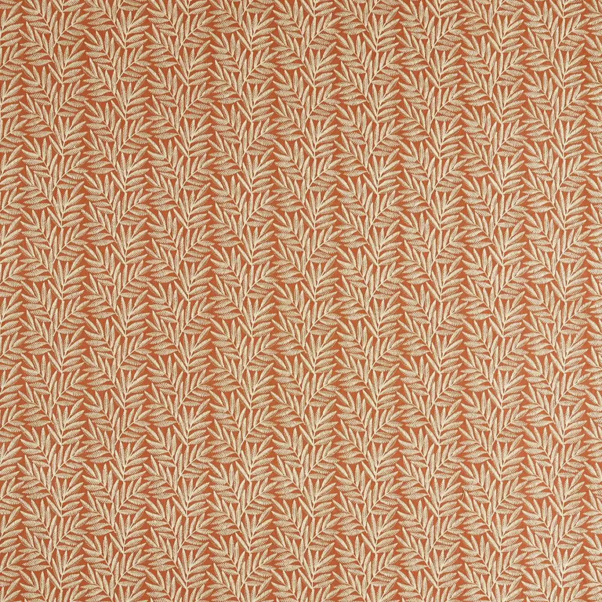 Virgata Fabric - Cinnamon by orange botanical embroideried fabric from Clarke & Clarke