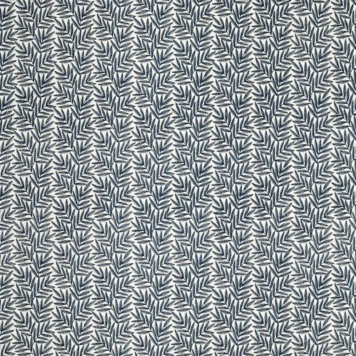 Virgata Fabric - Ink by blue botanical embroideried fabric from Clarke & Clarke