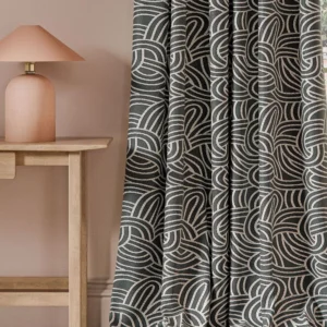 black-grey contemporary curtain with side table and lamps