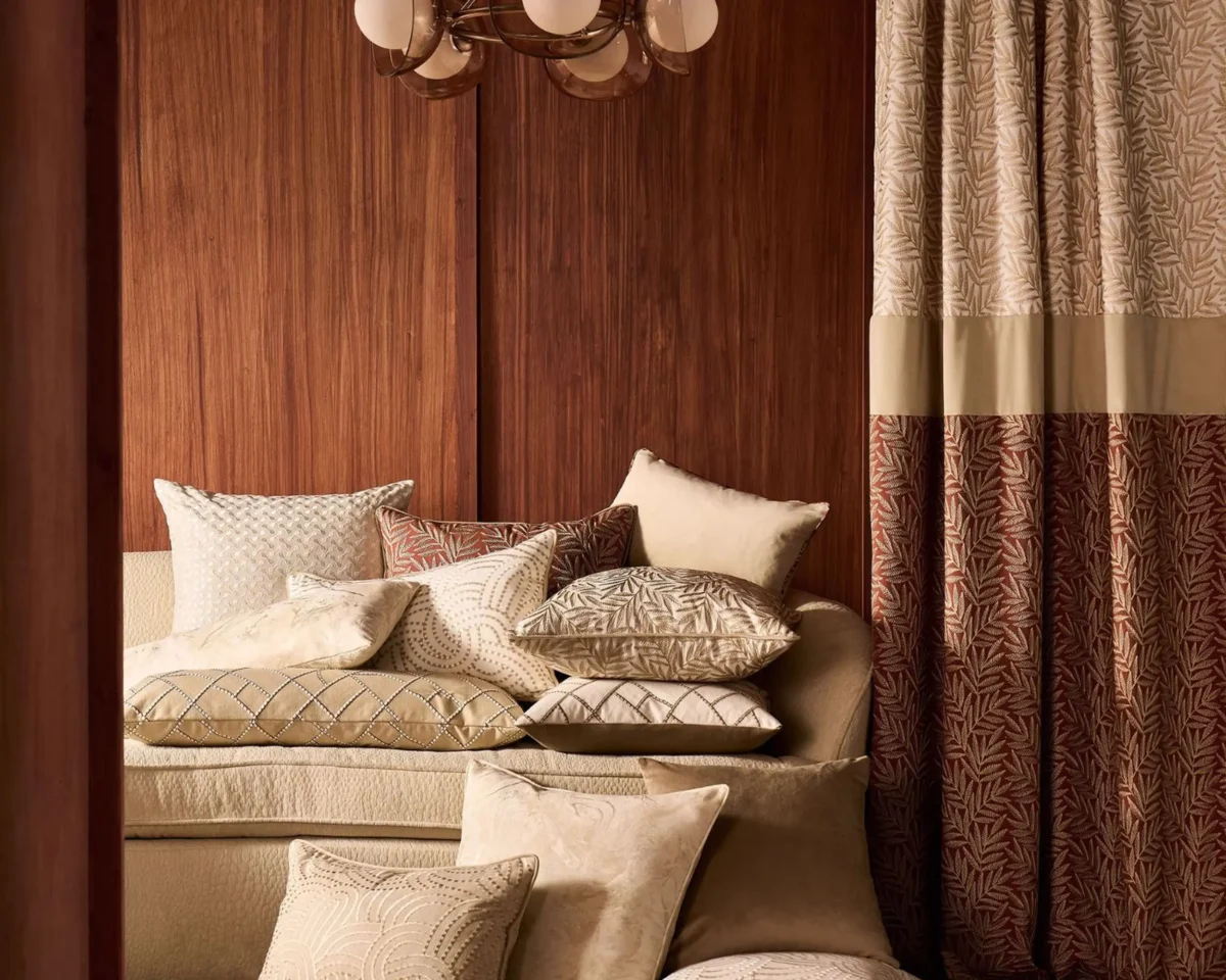 Scipio Fabric - Linen by neutral contemporary curtain with cushion