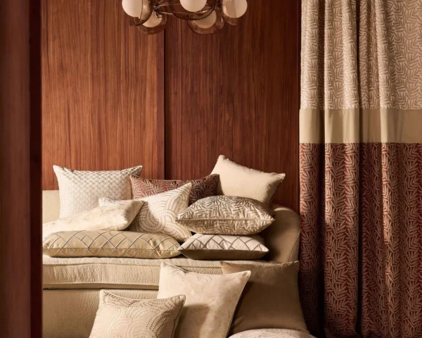 Scipio Fabric - Linen by neutral contemporary curtain with cushion