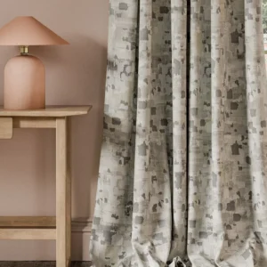 green misc curtain with side table and lamps