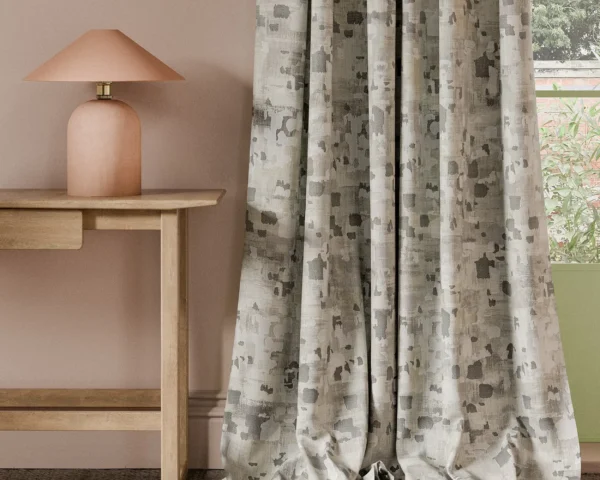 green misc curtain with side table and lamps