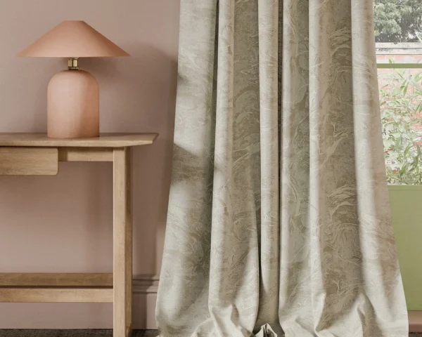 neutral misc curtain with side table and lamps