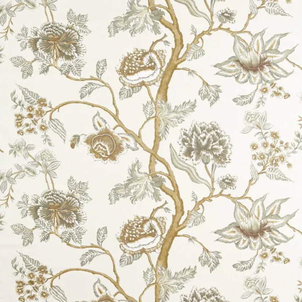 Indienne Fabric - Taupe / Ochre by neutral botanical printed fabric from Harlequin
