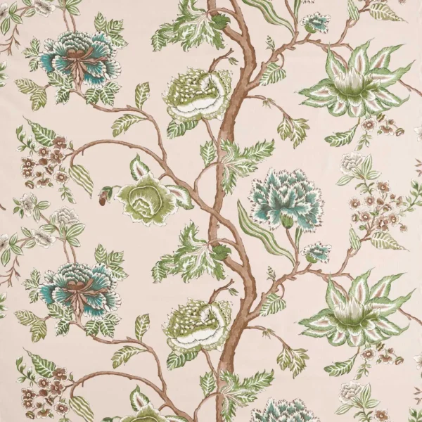 Indienne Fabric - Blush / Forest by green botanical printed fabric from Harlequin