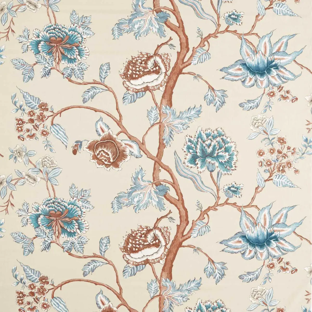 Indienne Fabric - Terracotta / Azul by brown botanical printed fabric from Harlequin