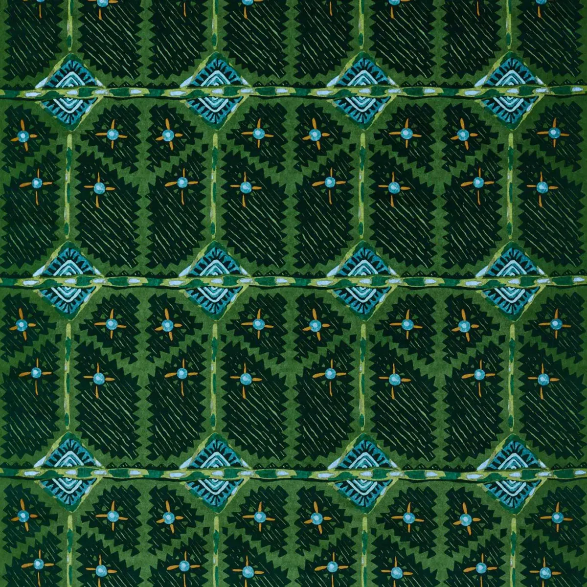 Brocha Fabric - Forest / Midnight by green geometric velvet-chenille fabric from Harlequin