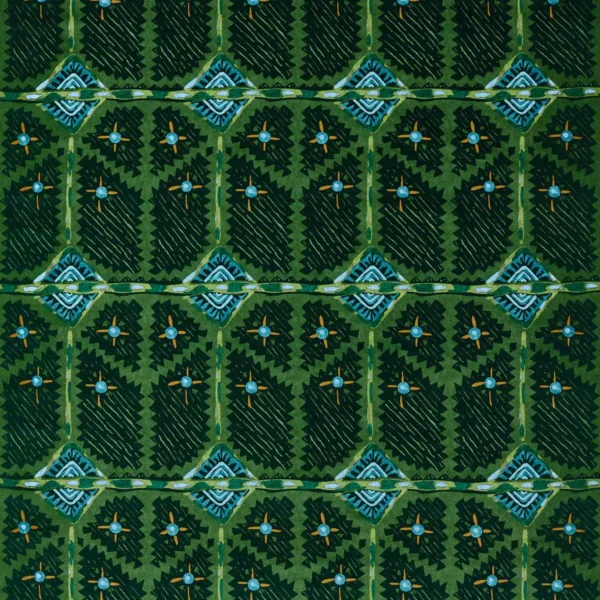 Brocha Fabric - Forest / Midnight by green geometric velvet-chenille fabric from Harlequin