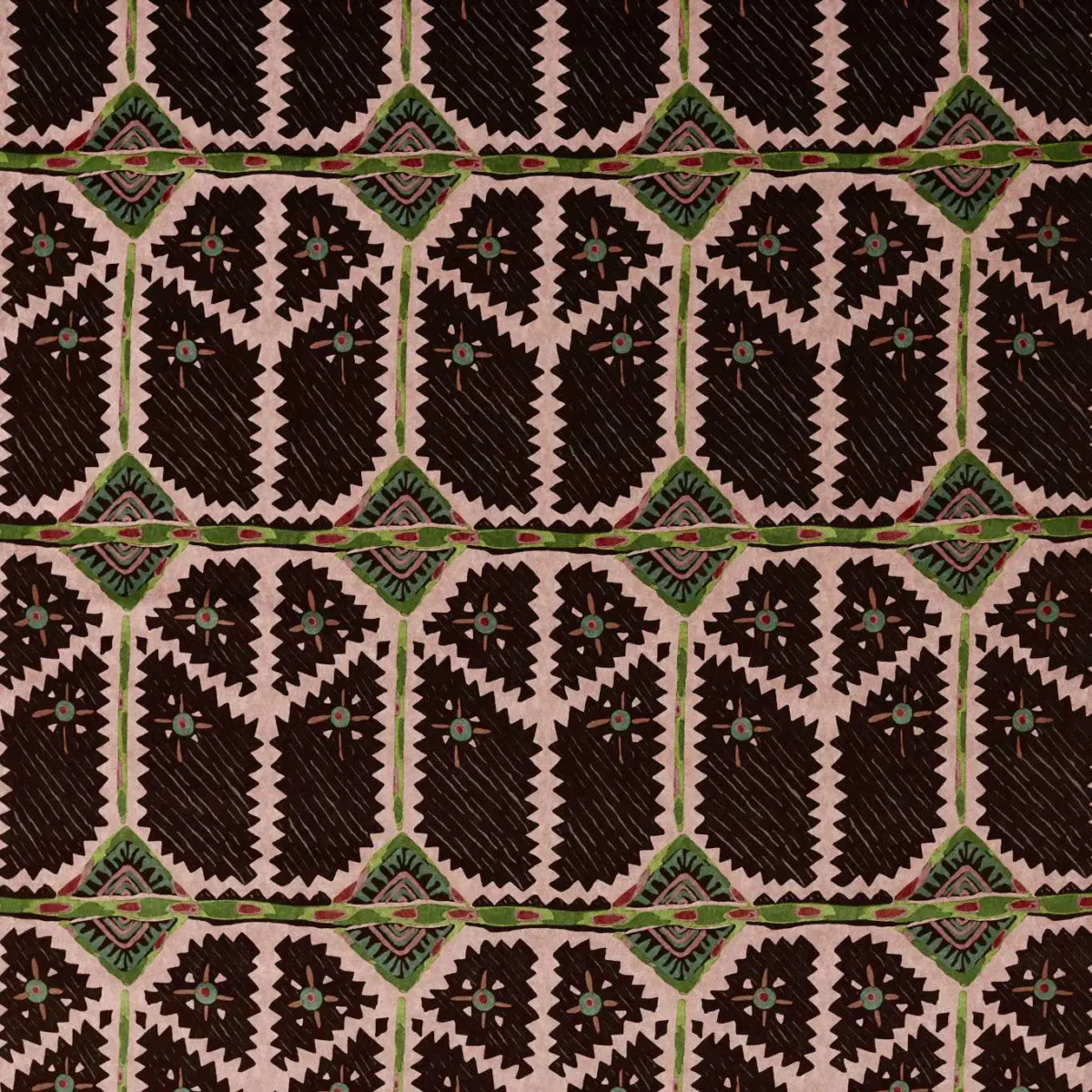 Brocha Fabric - Blush / Charcoal by pink geometric velvet-chenille fabric from Harlequin