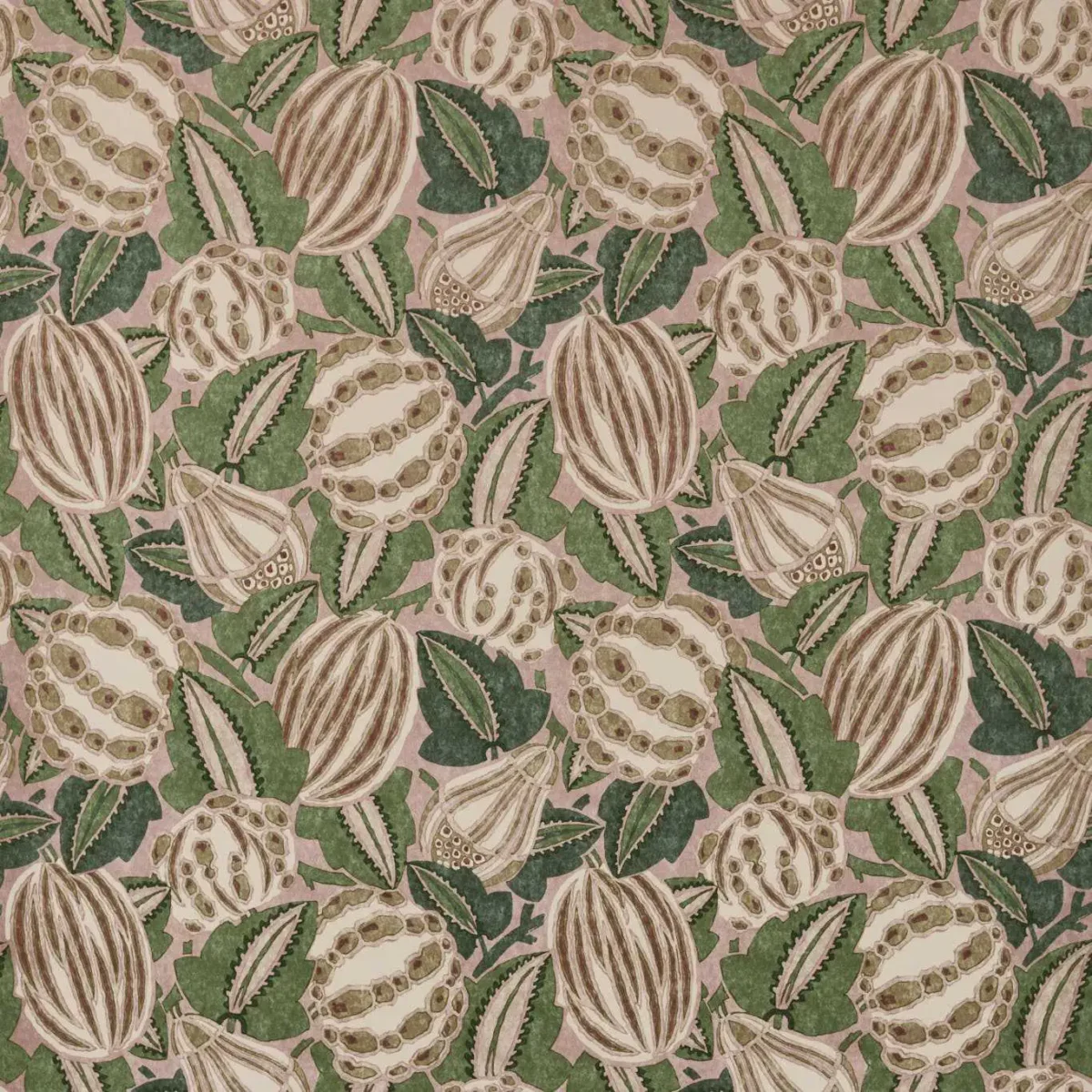 Zenith Fabric - Blush / Forest by green botanical velvet-chenille fabric from Harlequin