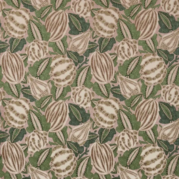 Zenith Fabric - Blush / Forest by green botanical velvet-chenille fabric from Harlequin