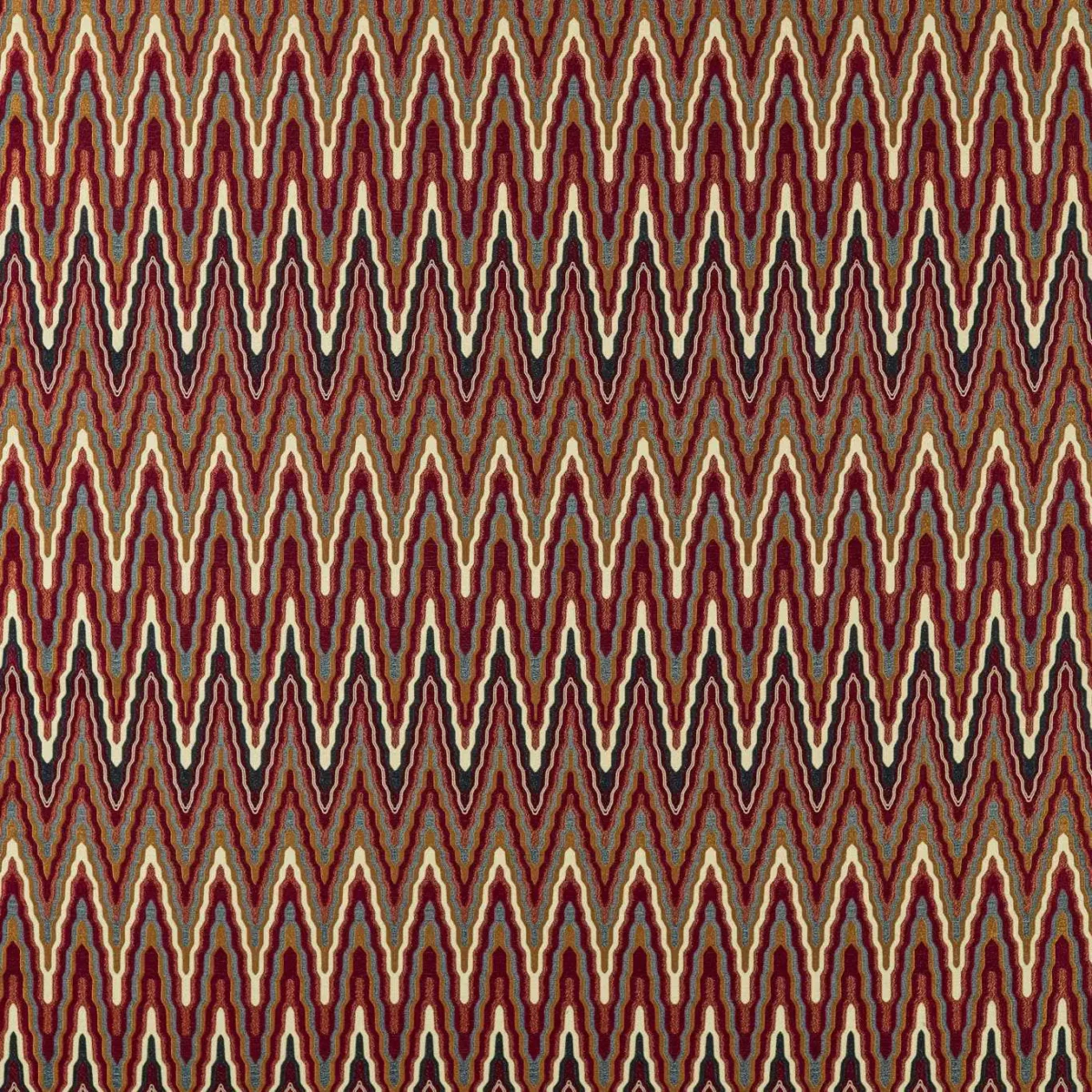 Elota Fabric - Indigo / Maroon by multicolour geometric woven fabric from Harlequin
