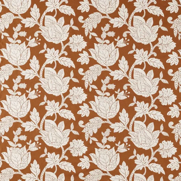 Zamora Fabric - Terracotta by brown botanical embroideried fabric from Harlequin