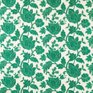 green botanical embroideried fabric from Harlequin