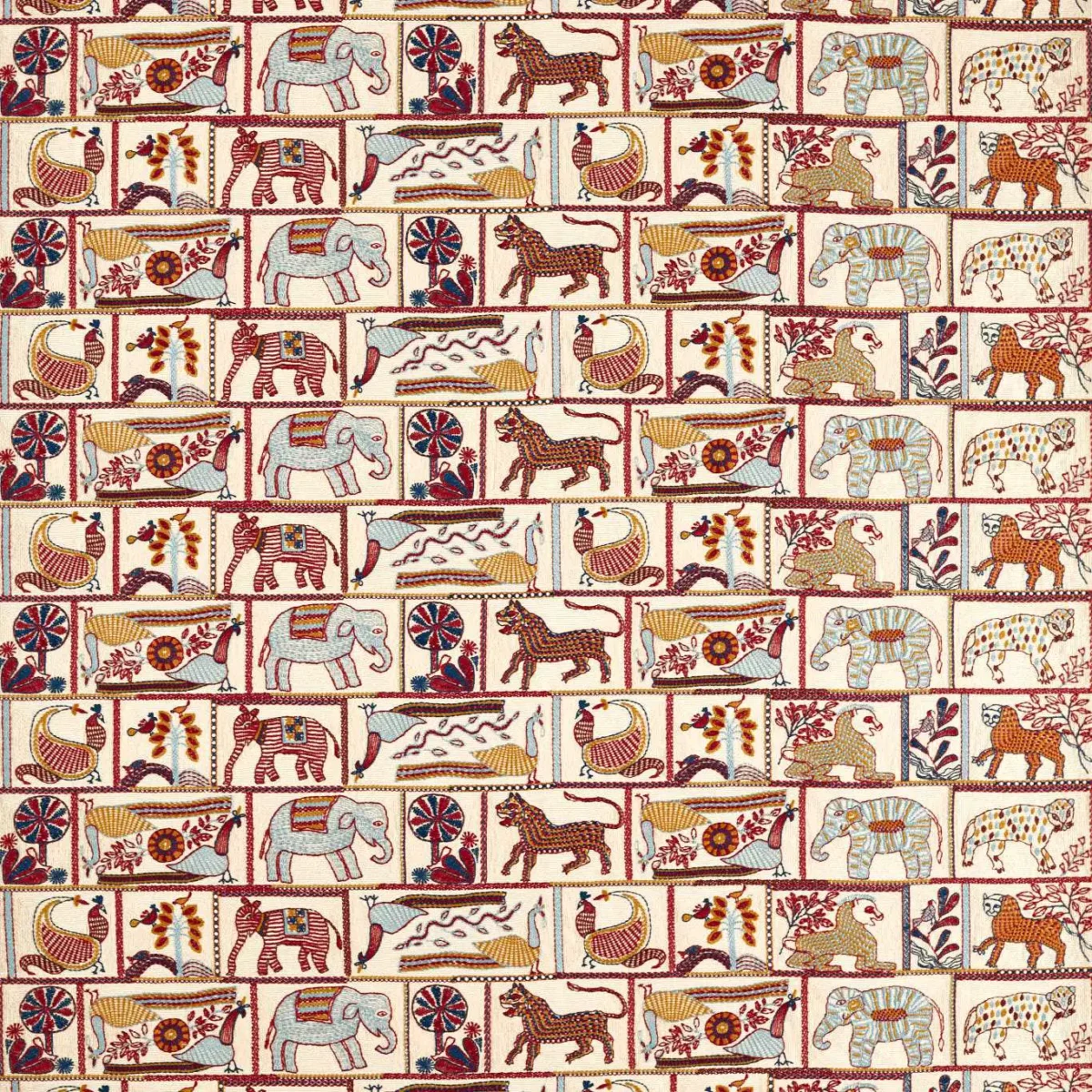 Kantha Fabric - Indigo / Maroon by blue animal embroideried fabric from Harlequin