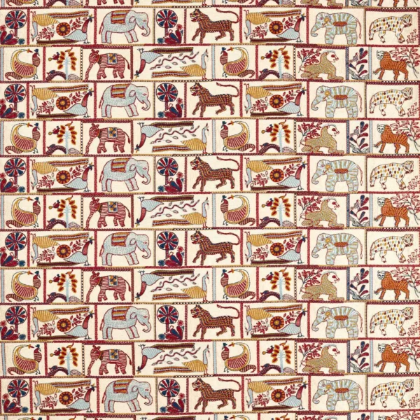Kantha Fabric - Indigo / Maroon by blue animal embroideried fabric from Harlequin