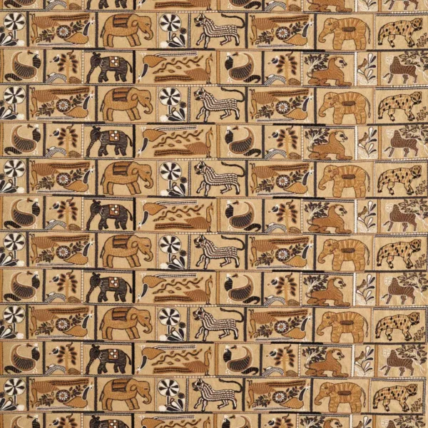 Kantha Fabric - Ochre / Charcoal by neutral animal embroideried fabric from Harlequin