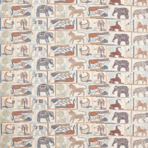 blue animal embroideried fabric from Harlequin