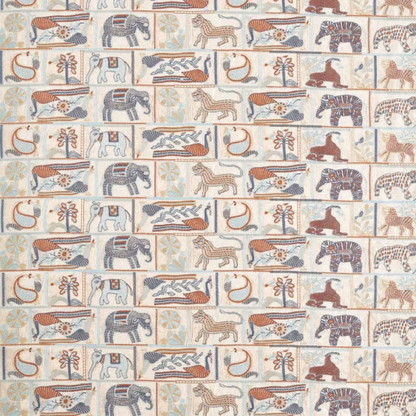 Kantha Fabric - Azul / Paprika by blue animal embroideried fabric from Harlequin