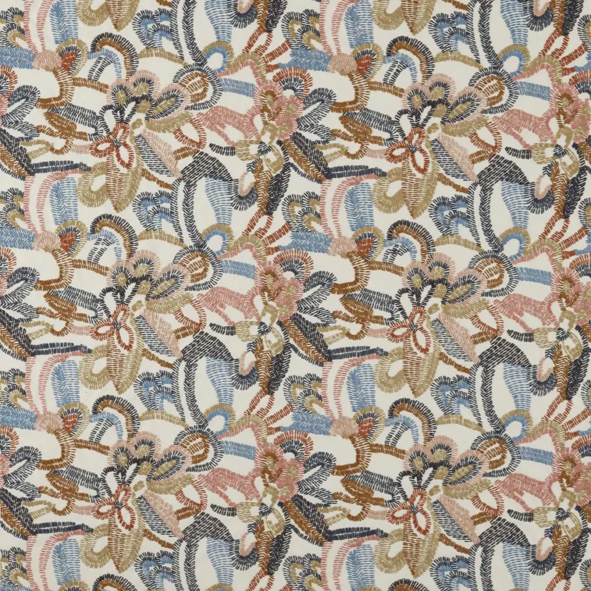 Ania Fabric - Forest / Azul / Ochre by multicolour contemporary embroideried fabric from Harlequin