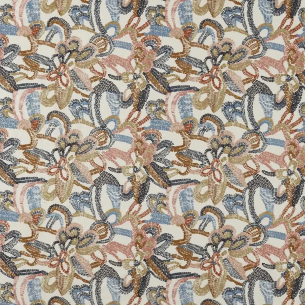 Ania Fabric - Forest / Azul / Ochre by multicolour contemporary embroideried fabric from Harlequin