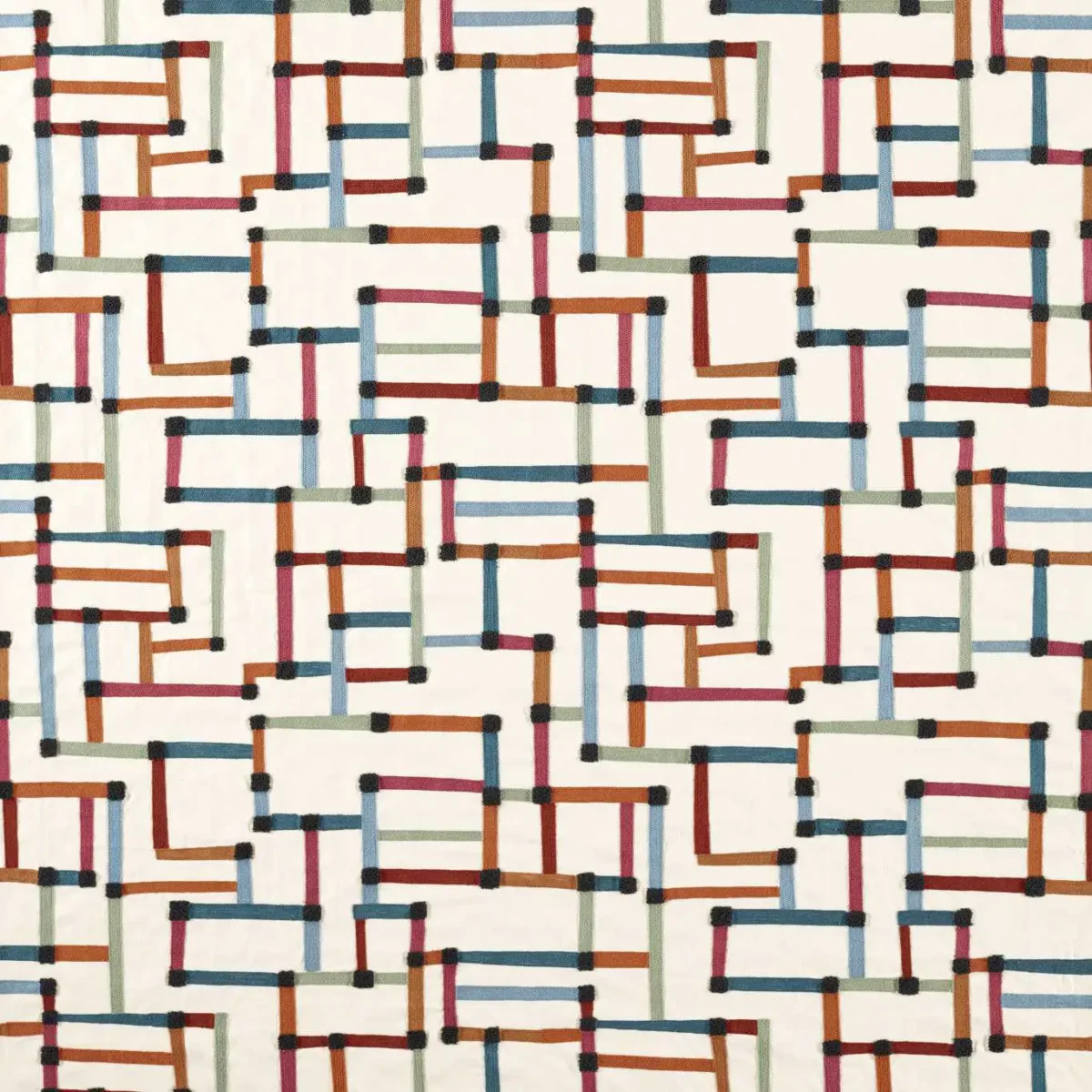 Lineas Fabric - Spice / Terracotta / Midnight by multicolour geometric woven fabric from Harlequin