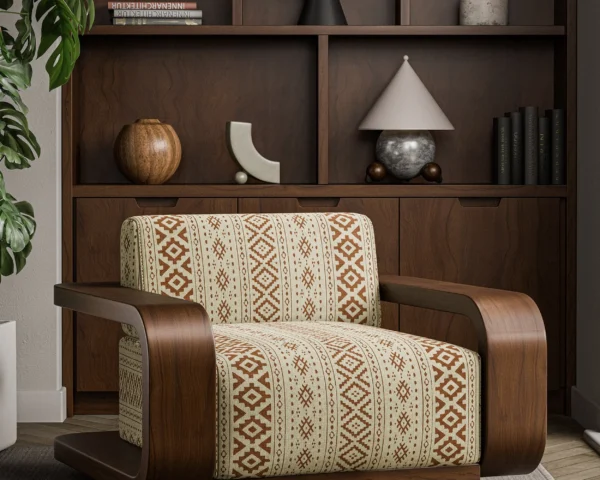 Rebozo Fabric - Terracotta by brown traditional curtain with side table and vases