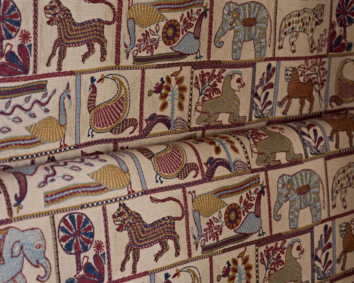 Kantha Fabric - Indigo / Maroon by blue animal curtain with