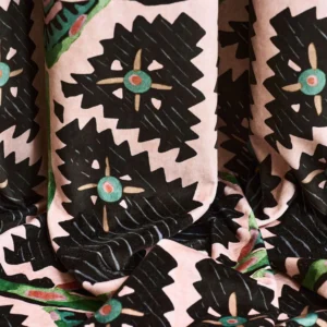 pink geometric curtain with