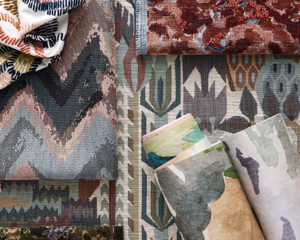 Ania Fabric - Forest / Azul / Ochre by multicolour contemporary curtain with