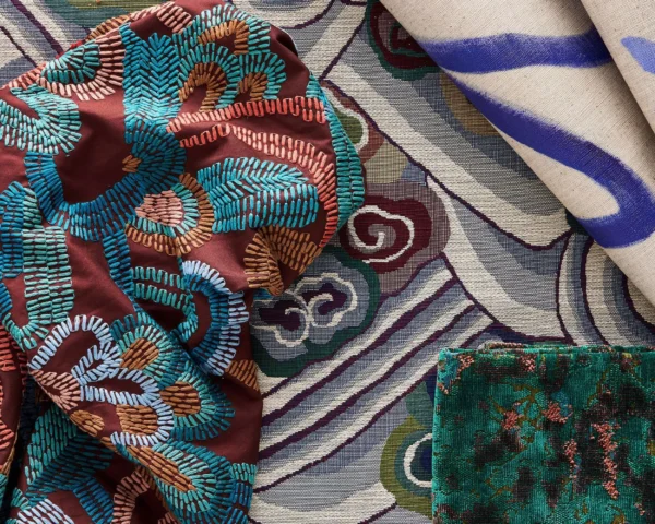 Ania Fabric - Burgandy / Spice / Turquoise by multicolour contemporary curtain with