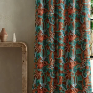 multicolour contemporary curtain with side table and vases