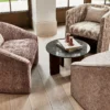 brown contemporary armchair with coffee table and cushion