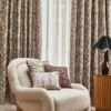 brown contemporary curtain with armchair and cushion