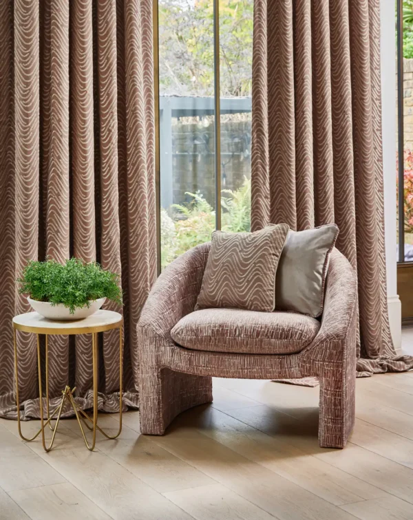 Felice Fabric - Canopy by brown contemporary armchair with curtain and cushion
