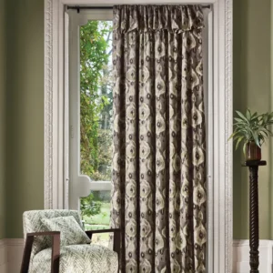 brown misc curtain with armchair and plants