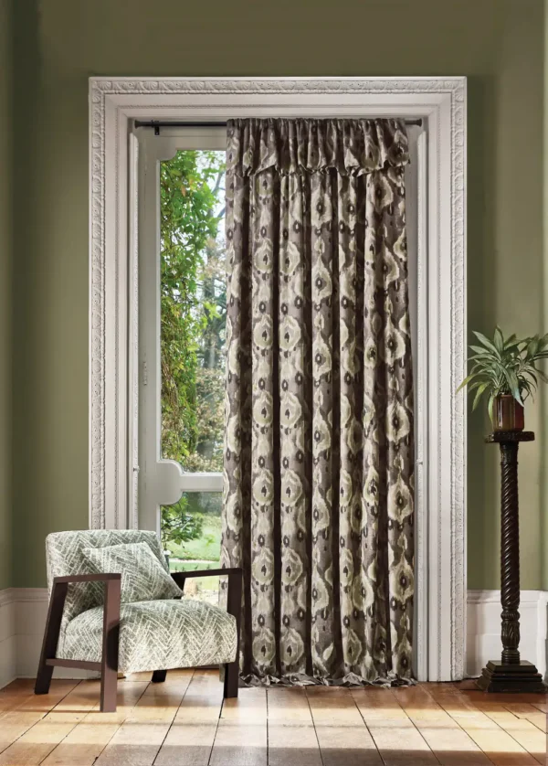 Pavon Fabric - Grassland by brown misc curtain with armchair and plants