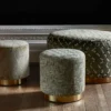brown checked pouf with chair