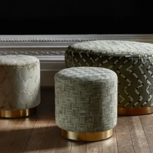 brown checked pouf with chair