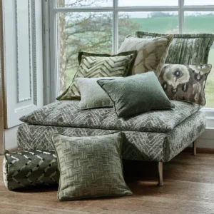 brown geometric pouf with cushion