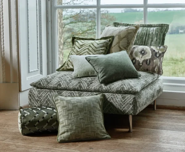 Cabello Fabric - Dusk by brown geometric pouf with cushion