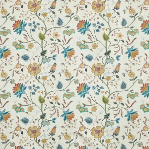 Esther Fabric - Lagoon by blue botanical printed fabric from Prestigious Textiles